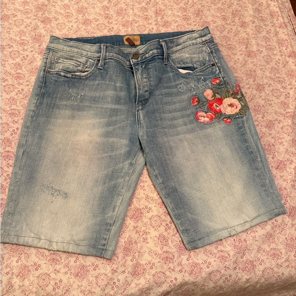 DRIFTWOOD Light Blue Jean Shorts with Floral Embroidery